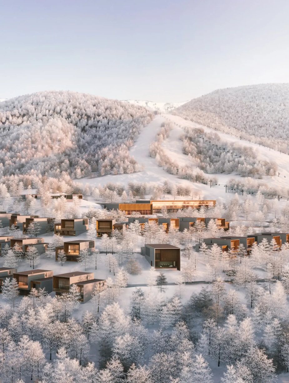 Aman Niseko village rendering on Mt Moiwa, beside the Niseko Mori land